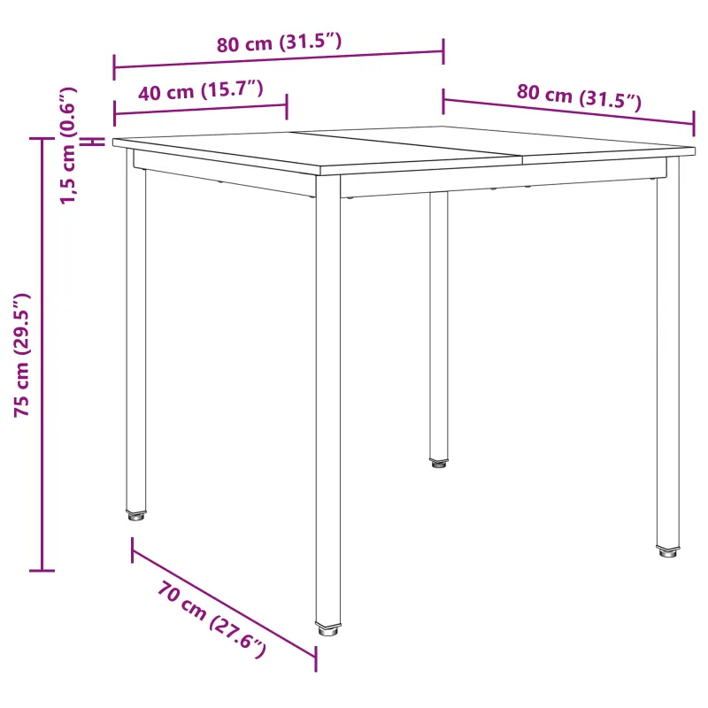 Valgomieji stalai 80 x 80 x 75 cm METALAS