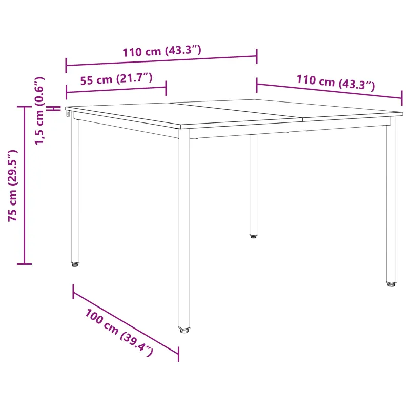 Valgomieji stalai 110 x 110 x 75 cm METALAS