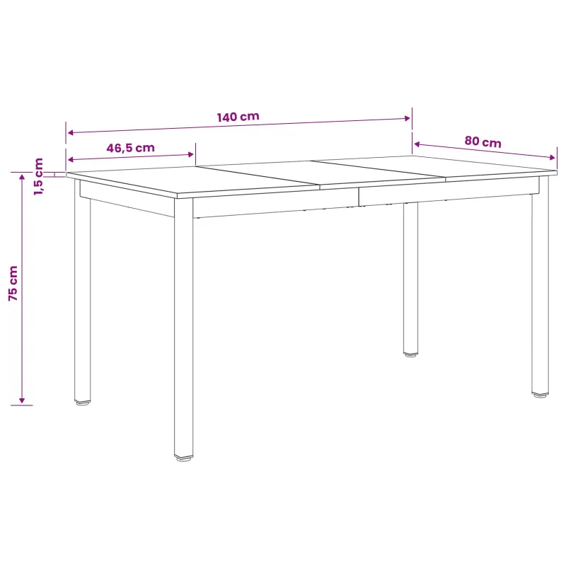 Valgomieji stalai 140 x 80 x 75 cm METALAS