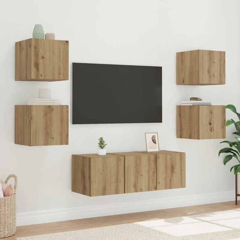 TV sieninė spintelė su LED Meistrų ąžuolas 30,5 x 35 x 30 cm