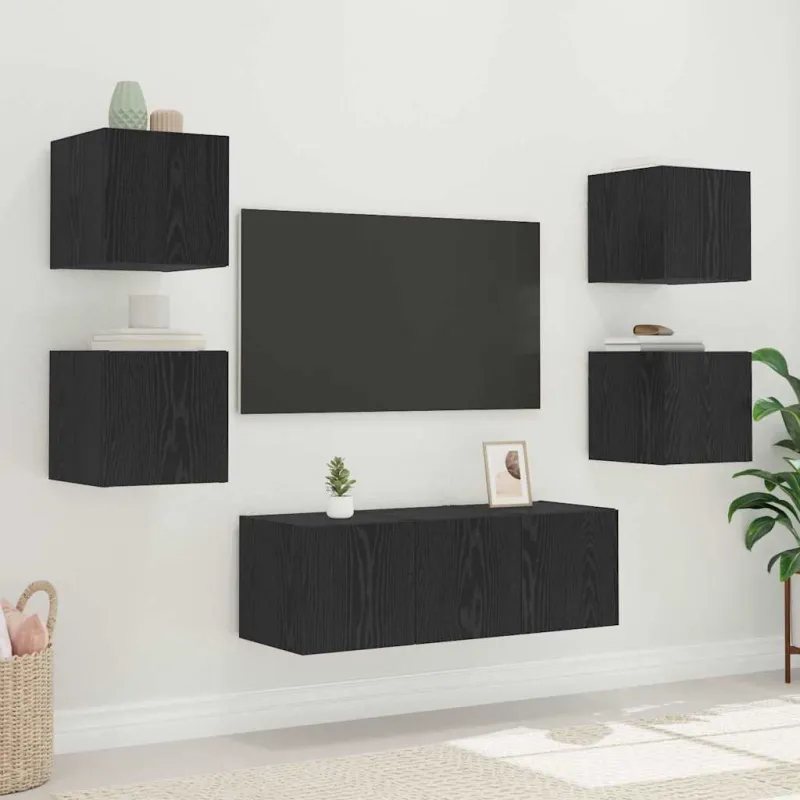 TV sieninė spintelė su LED Juodas ąžuolas 30,5 x 35 x 30 cm