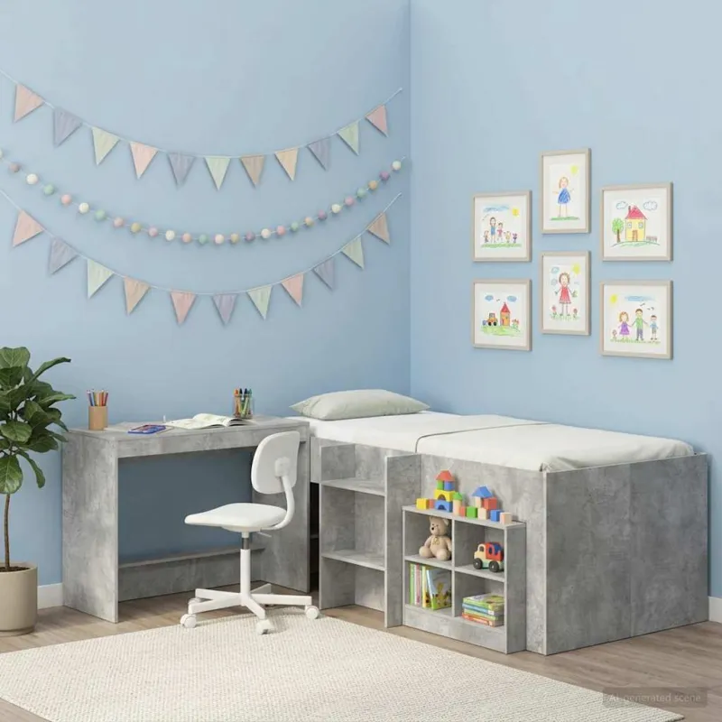Lovos stalas Betono pilka Apdirbta mediena 100 x 45 x 75 cm