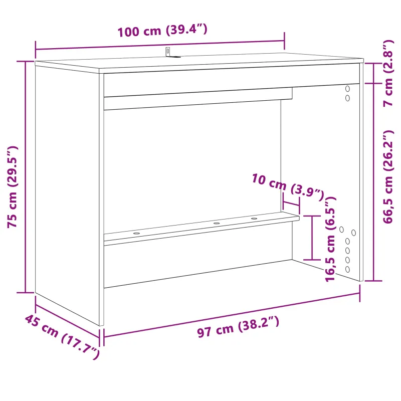 Lovos stalas Betono pilka Apdirbta mediena 100 x 45 x 75 cm