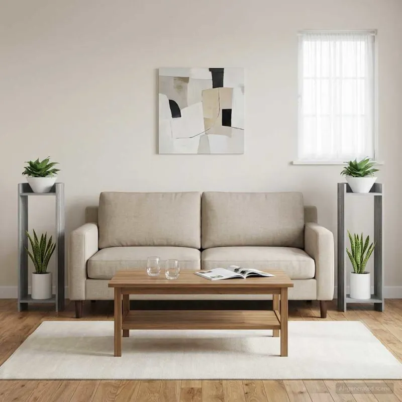 Augalų stovas su lentyna 2 pcs Pilka Sonoma 30 x 30 x 100 cm