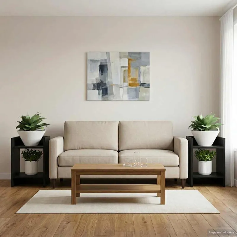Augalų stovas su lentyna 2 pcs Juodas Ąžuolas 30 x 30 x 40 cm