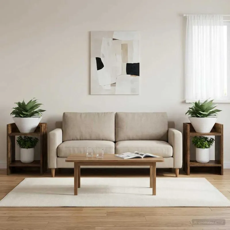 Augalų stovas su lentyna 2 pcs Rūkytas Ąžuolas 30 x 30 x 40 cm