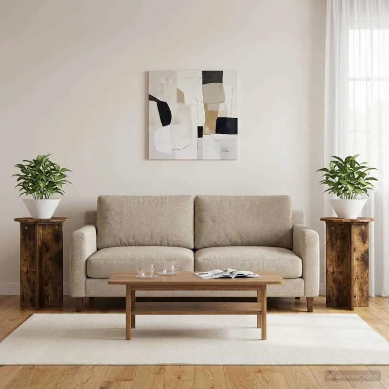 Augalų stovas 2 pcs Dūminio ąžuolo Ø40 x 60 cm Apdirbta mediena