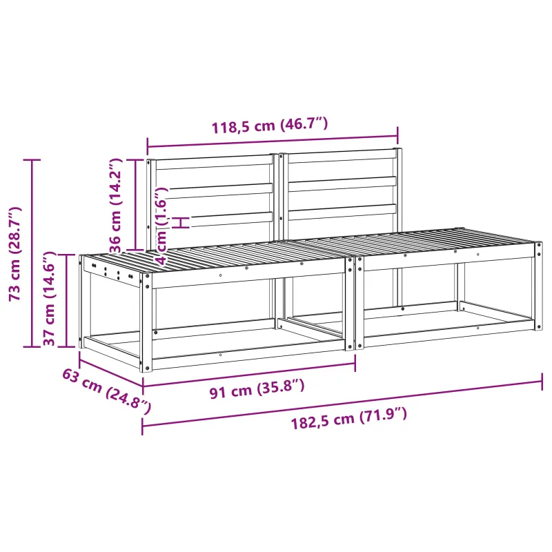 Lauko galinė sofa 2 Vienetas Natūrali 182,5 x 63 x 73 cm