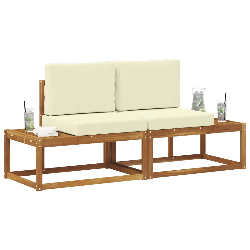 Lauko galinė sofa su pagalve 2 Vienetas Natūralus ir grietinėlė