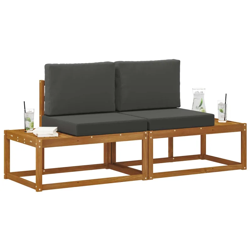 Lauko galinė sofa su pagalve 2 Vienetas Natūralus ir antracitas