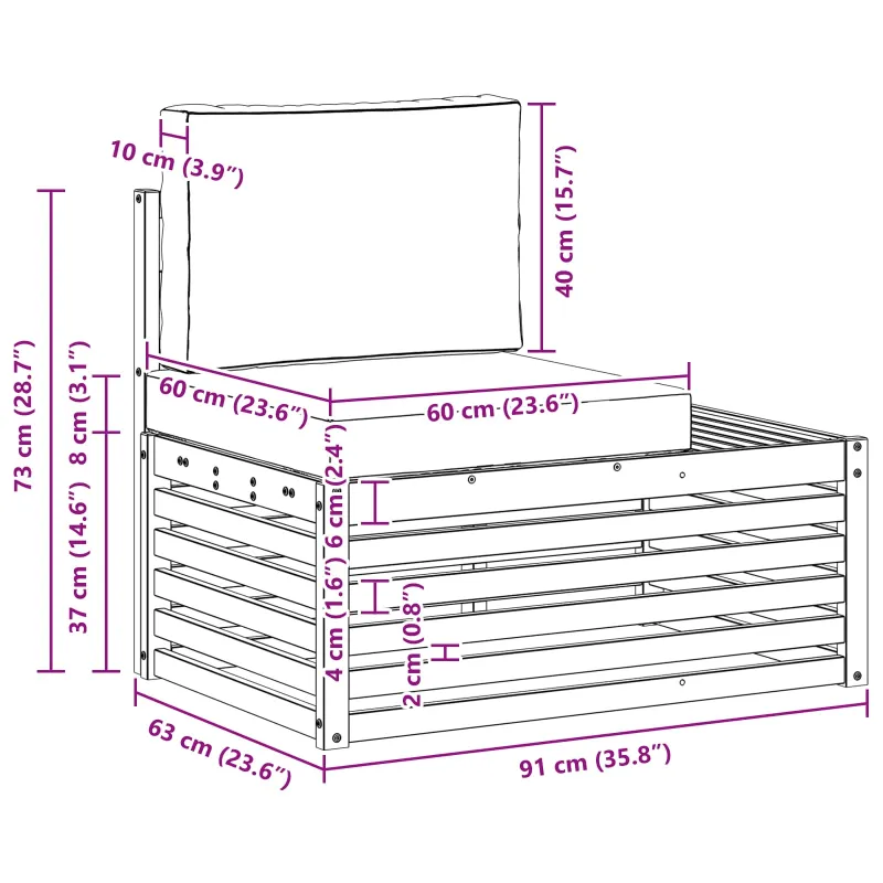 Lauko galinė sofa su pagalve Natūrali 91 x 63 x 73 cm