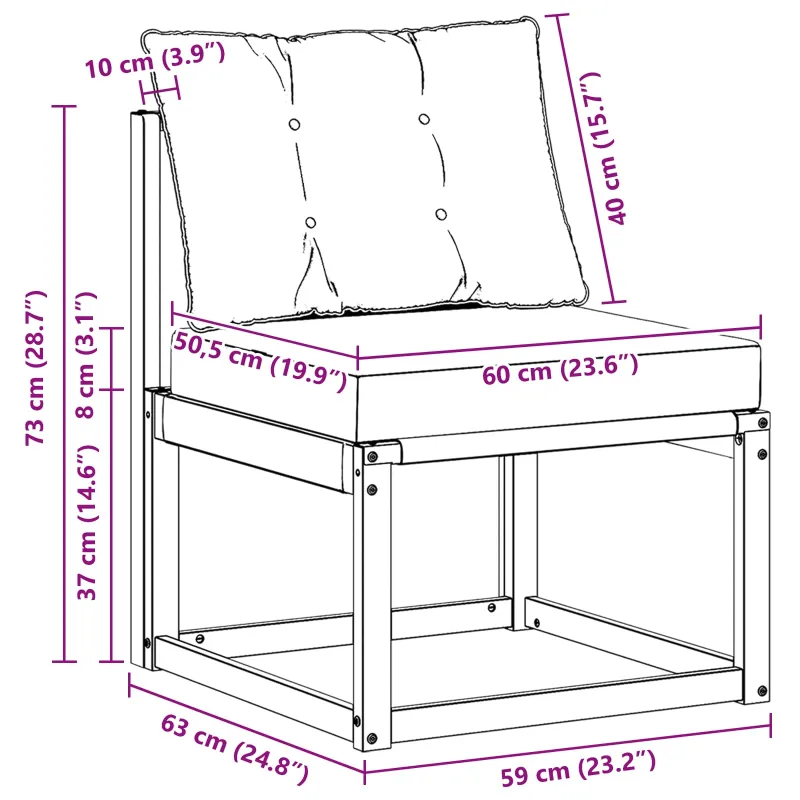 Lauko vidurinė sofa Kietas akacijos medis ir tekstilenas