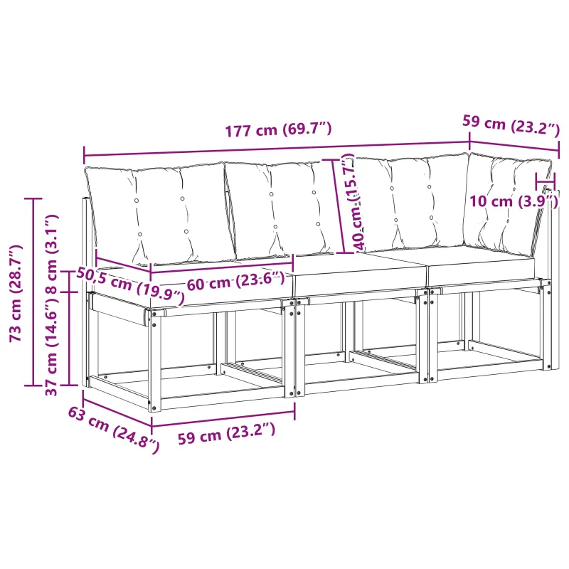 Lauko vidurinė ir kampinė sofa su pagalve 3 Vienetas Natūrali