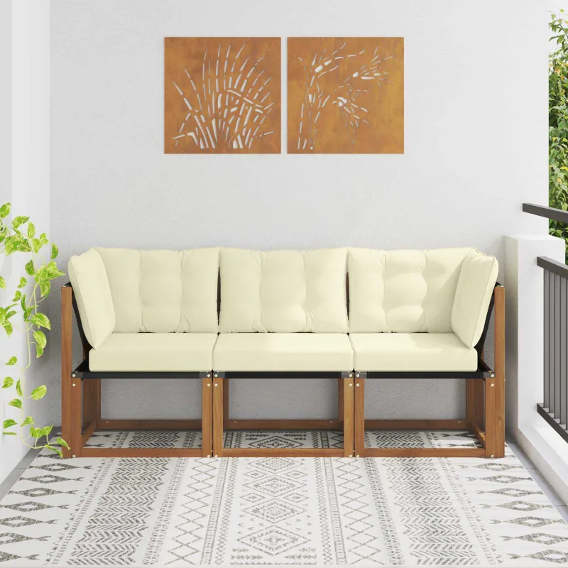 Lauko vidurinė ir kampinė sofa su pagalve 3 Vienetas Natūrali
