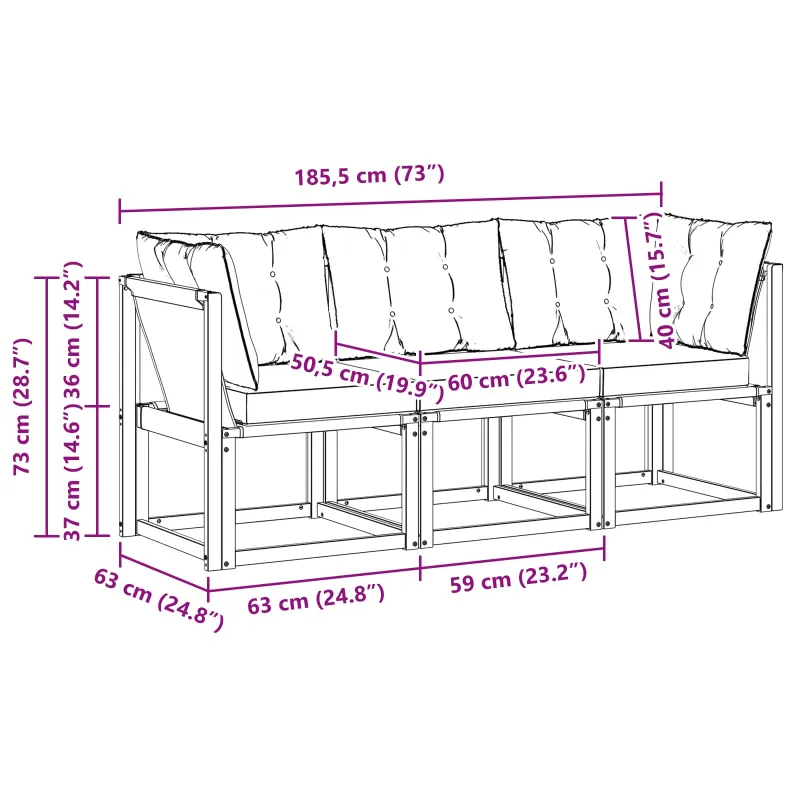 Lauko vidurinė ir kampinė sofa su pagalve 3 Vienetas Natūrali