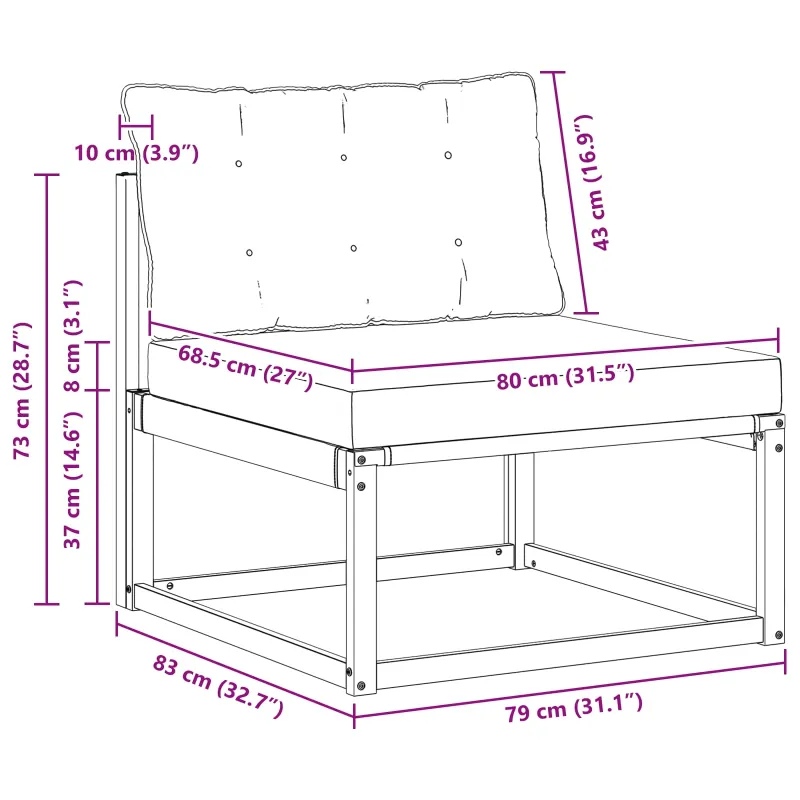 Lauko Vidurinis Sofa Kietasis akacijos medis ir Textilene