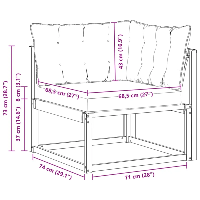 Lauko kampinė sofa Kietasis akacijos medis ir Textilene