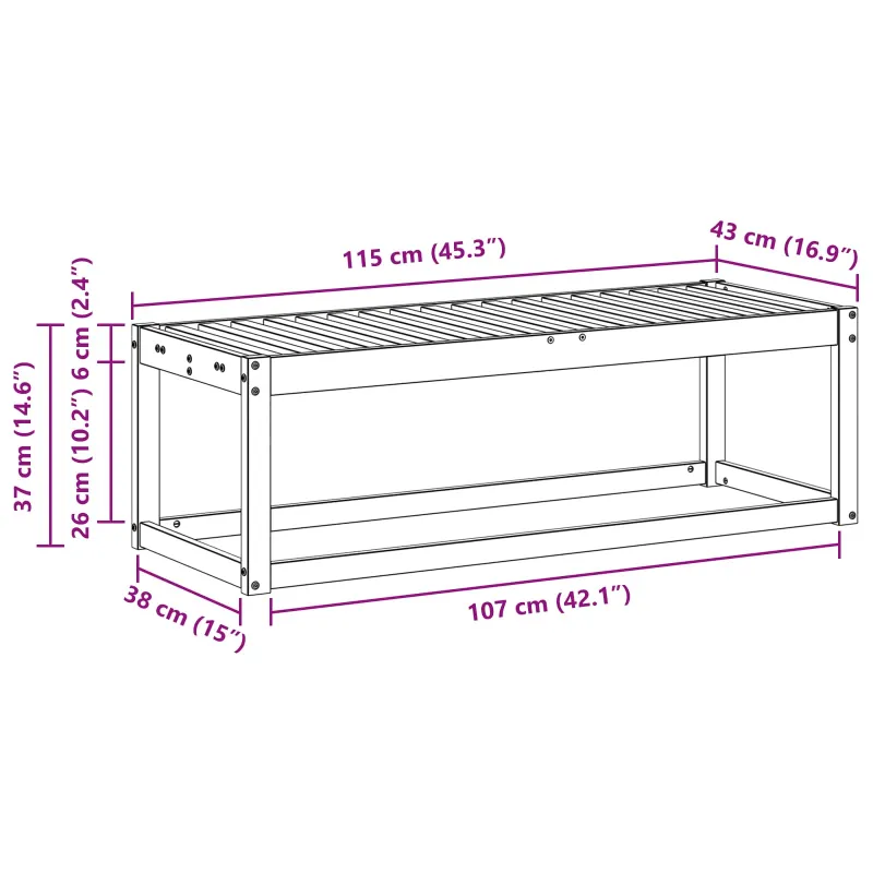 Lauko sėdynė suolelis Natūrali 115 x 43 x 37 cm