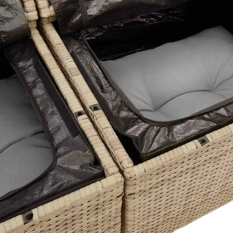 Sodo sohvaryhmä säilytystilalla, 7 osaa, hiekanvärinen polyrottinki