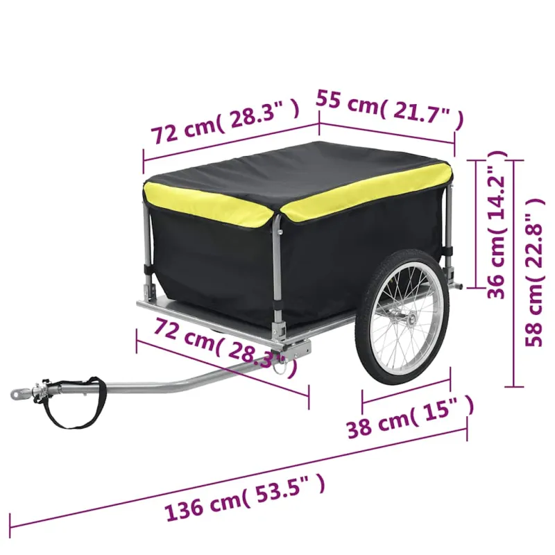 Dviračio priekaba, juodos ir geltonos spalvos, 65kg