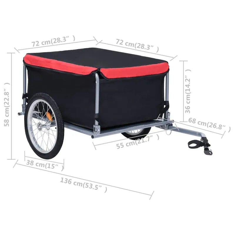 Dviračio priekaba, juodos ir raudonos spalvos, 65kg