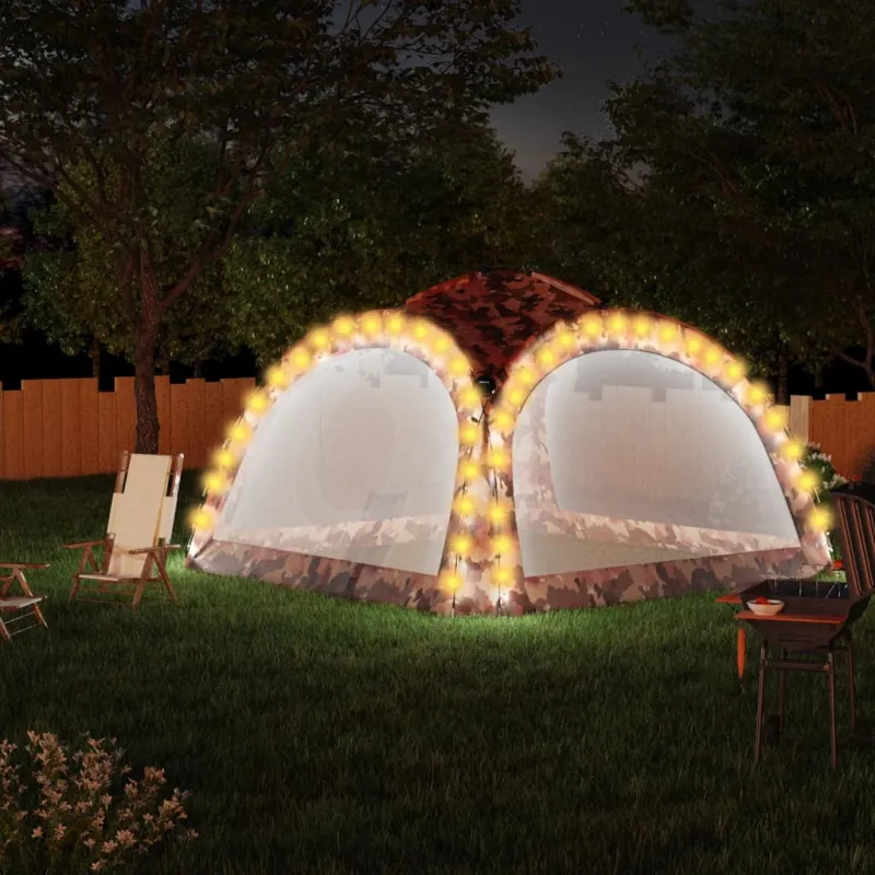 Proginė palapinė su LED/4 sienomis, kamufliažinė, 3,6x3,6x2,3m