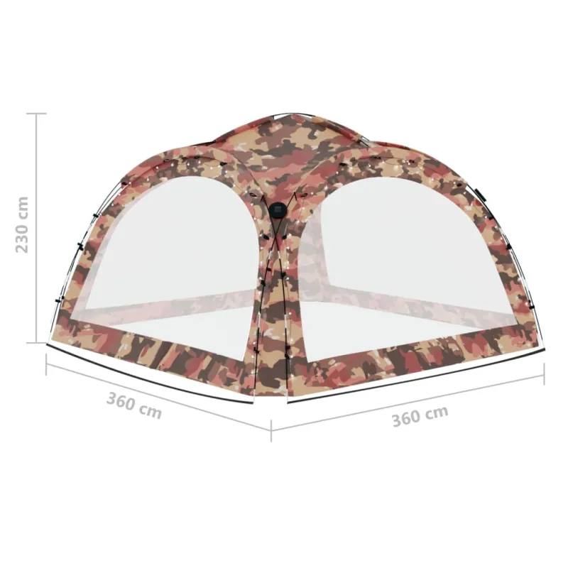 Proginė palapinė su LED/4 sienomis, kamufliažinė, 3,6x3,6x2,3m