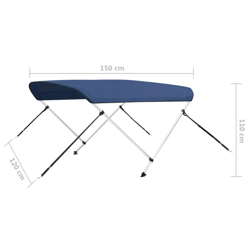 Bimini viršaus stogelis, mėlynas, 150x120x110cm, 2 lankų rėmas