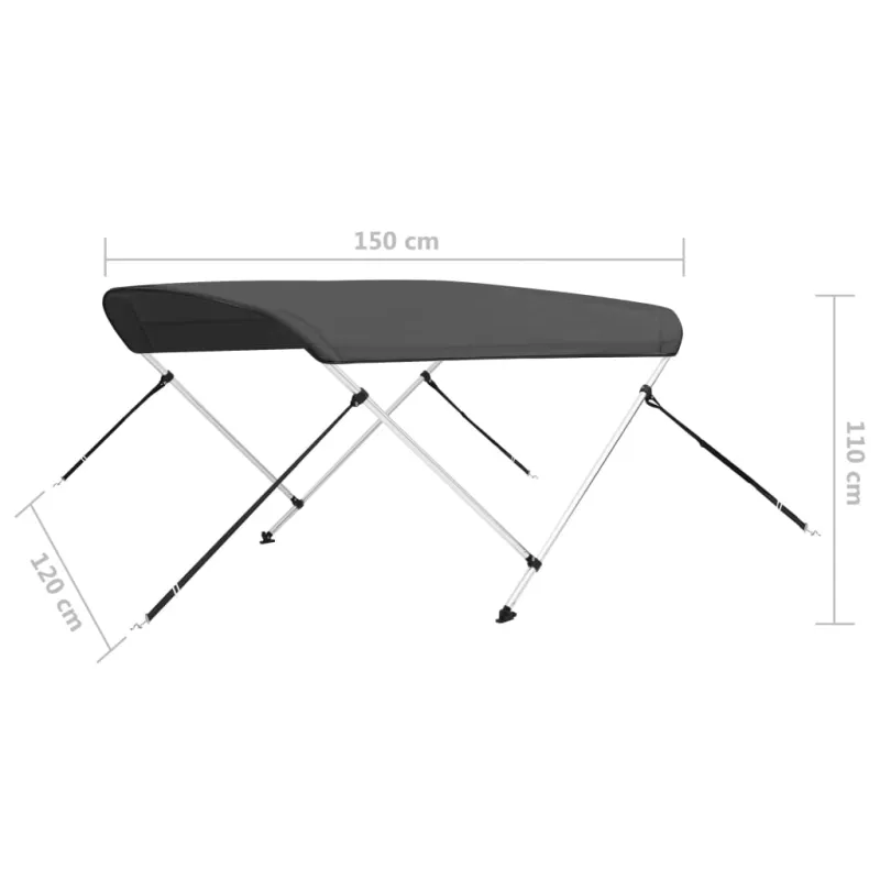 Bimini viršaus stogelis, antracito, 150x120x110cm, 2 lankai