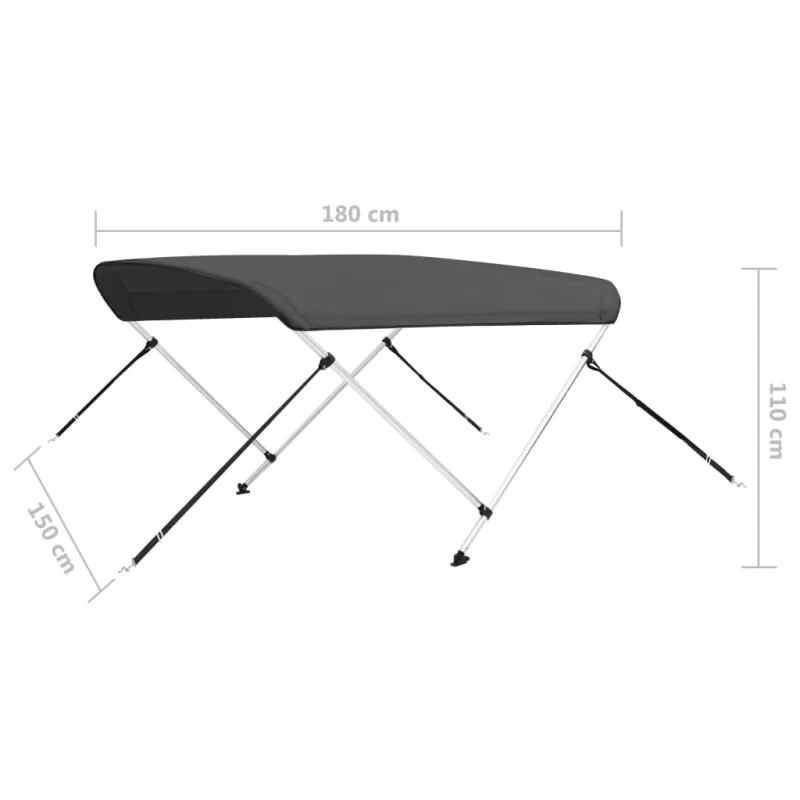 Bimini viršaus stogelis, antracito, 180x150x110cm, 2 lankai