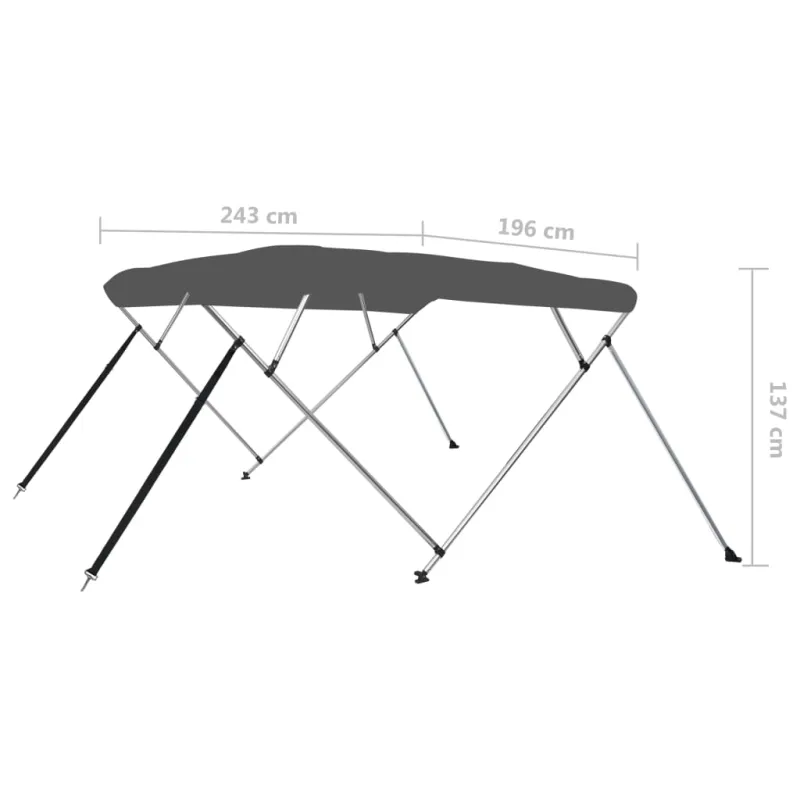 Bimini viršaus stogelis, antracito, 243x196x137cm, 4 lankai