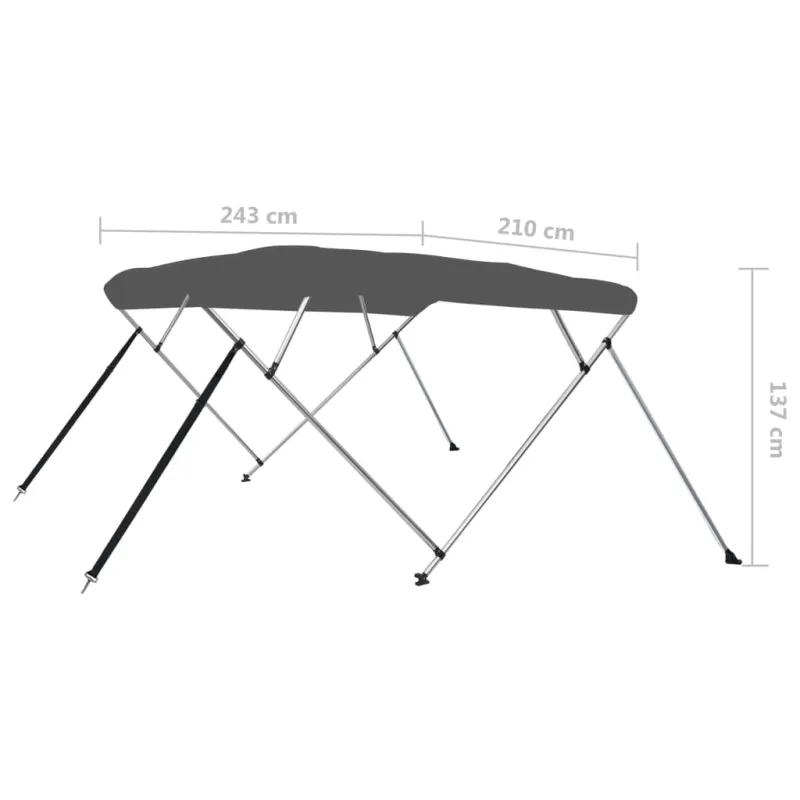 Bimini viršaus stogelis, antracito, 243x210x137cm, 4 lankai