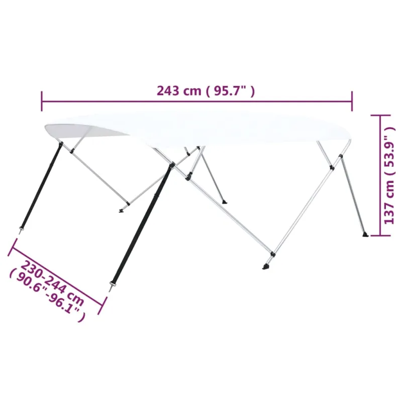 Bimini viršaus stogelis, baltas, 243x(230-244)x137cm, 4 lankai
