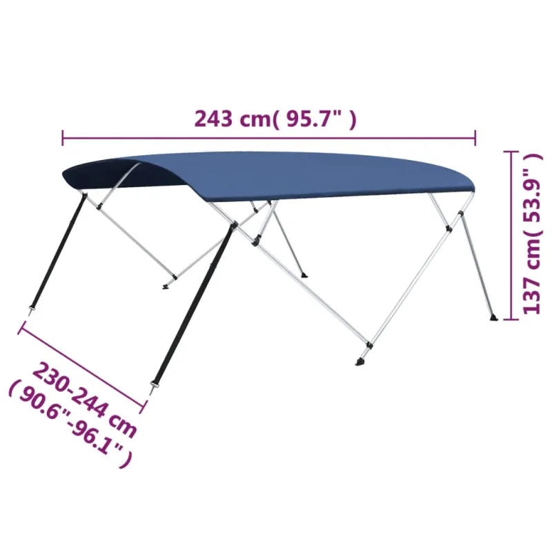 Bimini viršaus stogelis, mėlynas, 243x(230-244)x137cm, 4 lankai