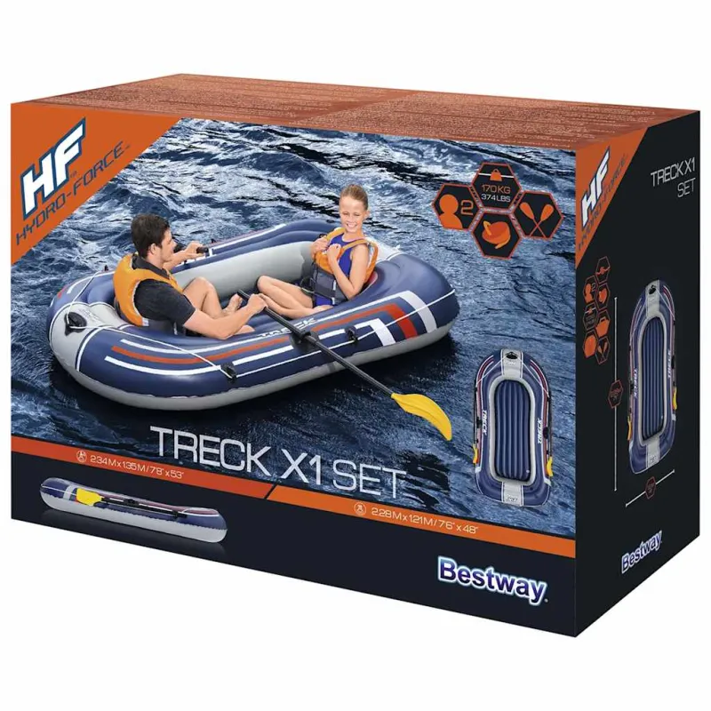 Bestway Hydro-Force Pripučiama valtis su pompa ir irklais, mėlyna