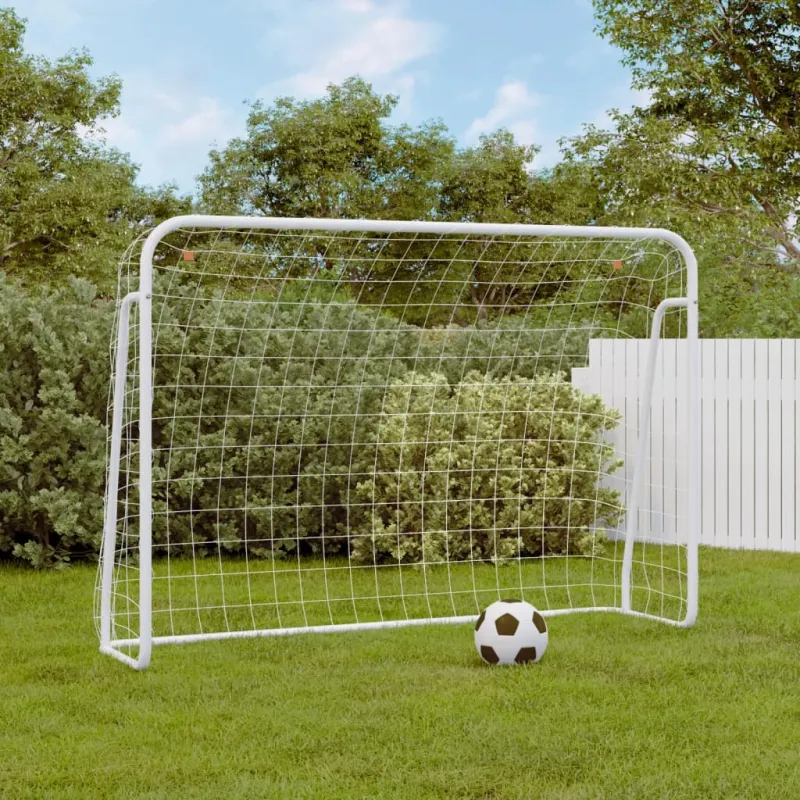 Futbolo vartai, balti, 214x75x152cm, plienas/poliesteris