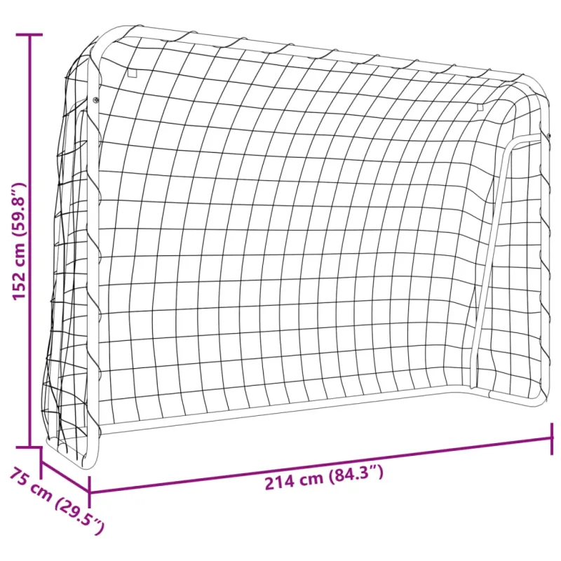 Futbolo vartai, balti, 214x75x152cm, plienas/poliesteris