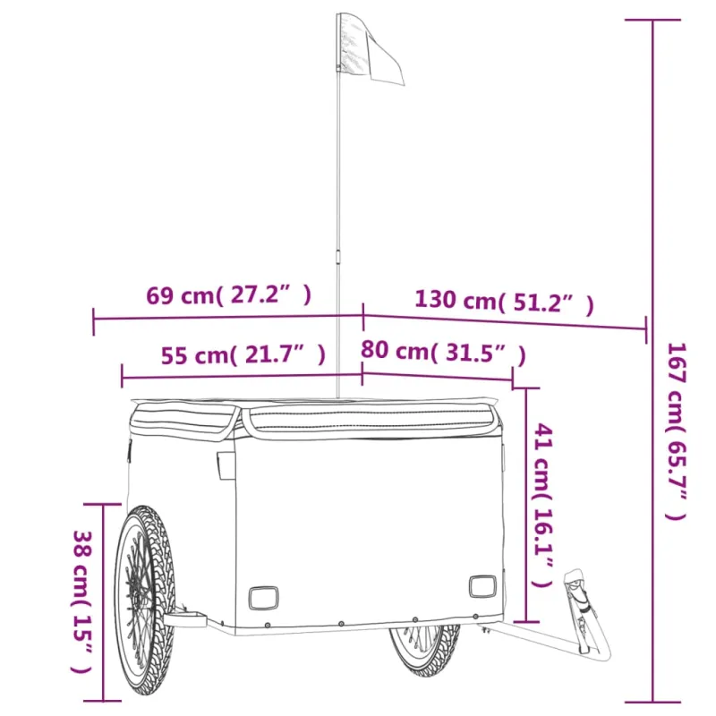 Dviračio priekaba, juodos ir oranžinės spalvos, 45kg, geležis