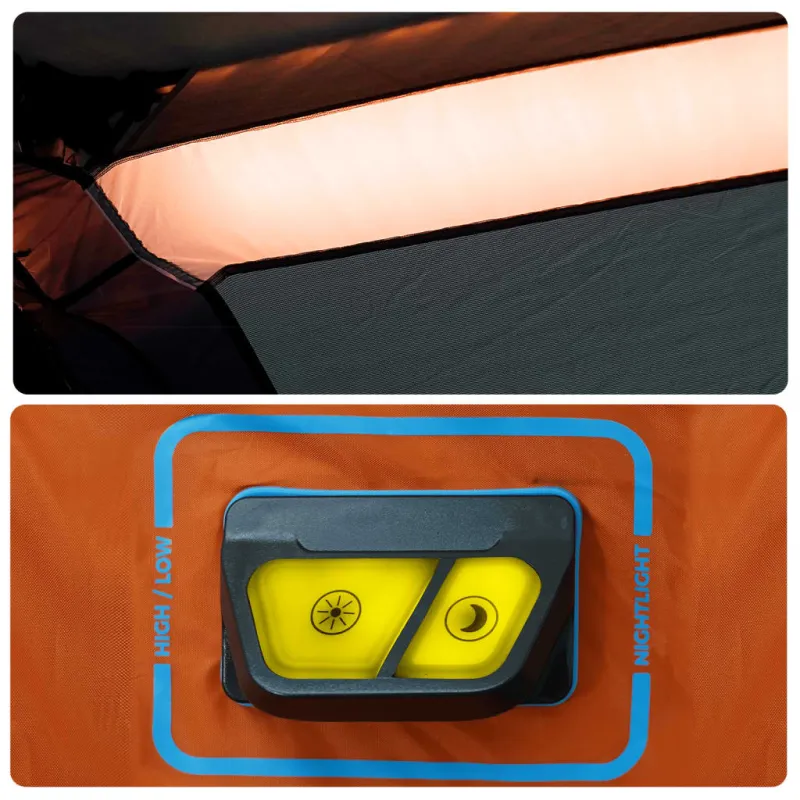 Šeimos palapinė su LED, pilka ir oranžinė, 9 vietų