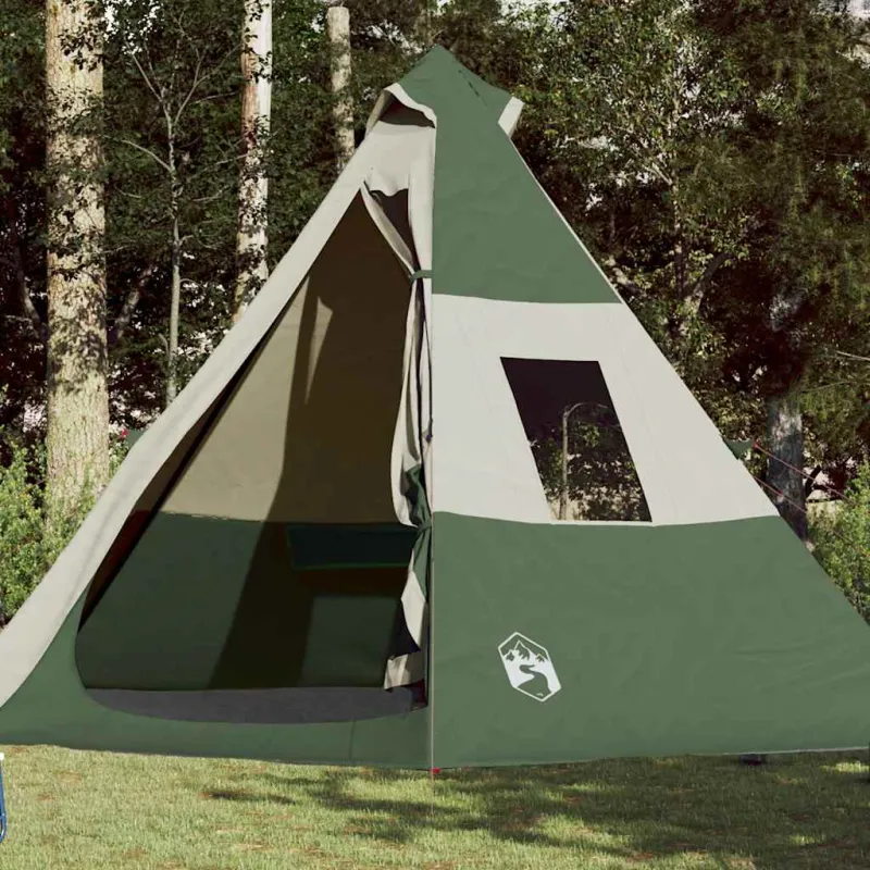 Stovyklavimo palapinė, žalia, septynvietė, tipi dizaino