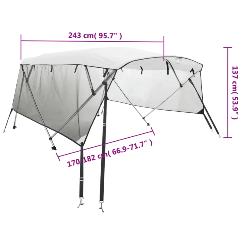 Bimini viršaus stogelis su sienomis, 243x(170-182)x137cm