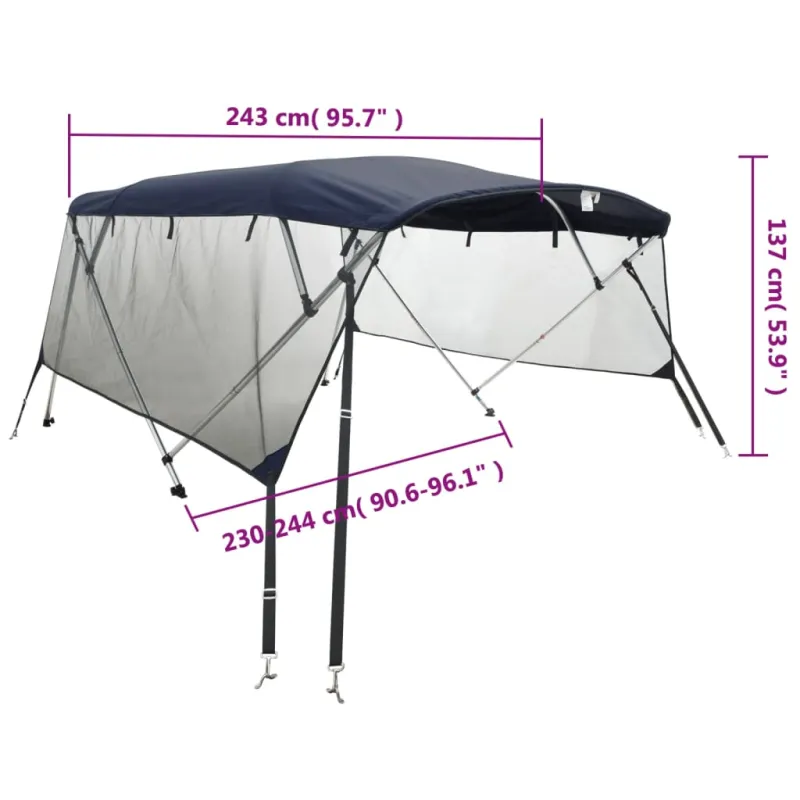 Bimini viršaus stogelis su sienomis, 243x(230-244)x137cm