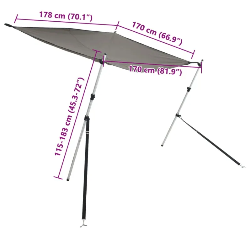 T tipo uždangos prailginimas, antracito, 170x208x(115-183)cm