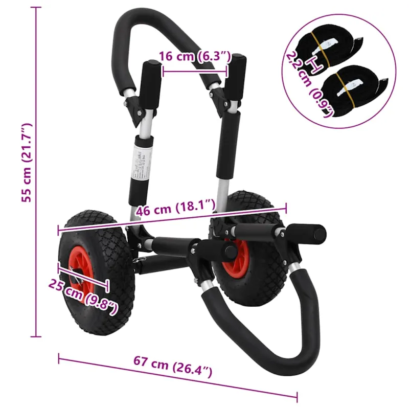 SUP vežimėlis banglentei, aliuminis, sulankstomas, 45 kg