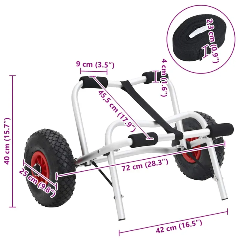 Baidarės vežimėlis, aliuminis, sulankstomas, 45kg