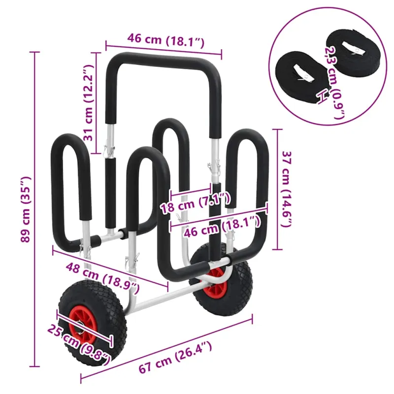 SUP vežimėlis 2 banglentėms, aliuminis, 90 kg