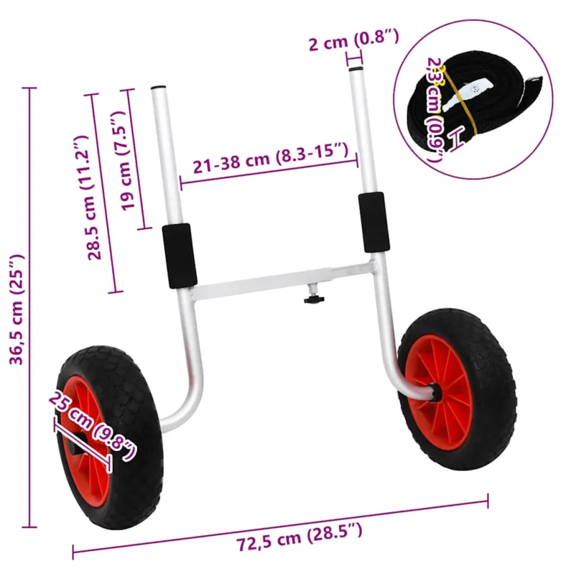 Baidarės vežimėlis, aliuminis, 90kg