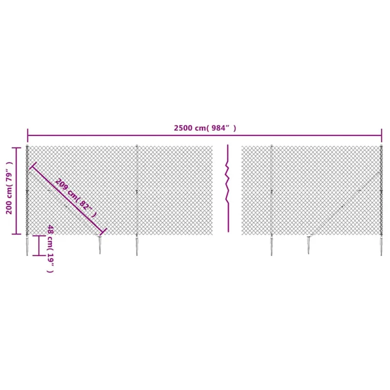 Tinklinė tvora su smaigais, žalios spalvos, 2x25m