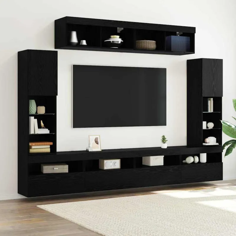 TV spintelių komplektas 6 pcs juoda ąžuolo Apdirbta mediena