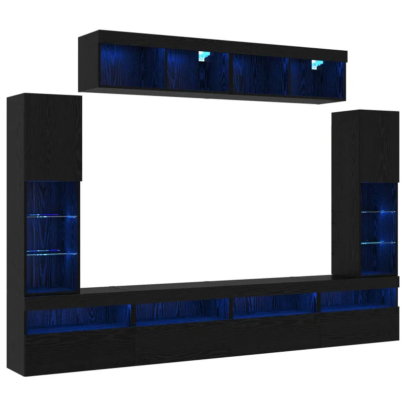 TV spintelių komplektas 6 pcs juoda ąžuolo Apdirbta mediena